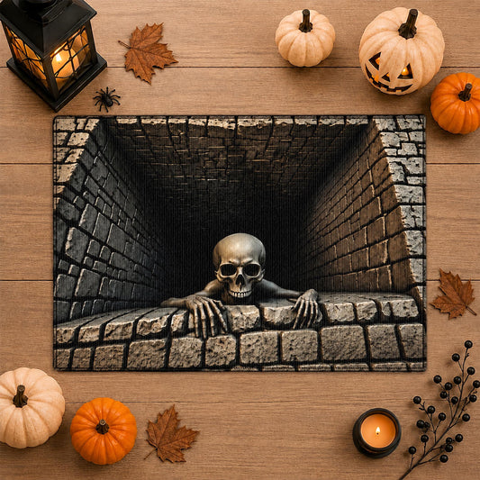 Halloween Door Mat, Spooky Front Door Mat, Skeleton Pumpkin Ghost Doormat, Halloween Gifts for Family