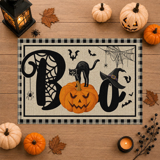 Halloween Door Mat, Spooky Front Door Mat, Skeleton Pumpkin Ghost Doormat, Halloween Gifts for Family
