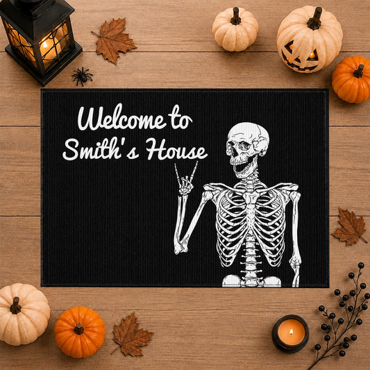 Halloween Door Mat, Spooky Front Door Mat, Skeleton Pumpkin Ghost Doormat, Halloween Gifts for Family
