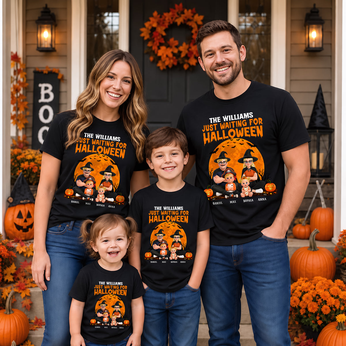 Just Waiting For Halloween - Personalized Halloween Family Shirt Custom Family Characters & Names Matching Halloween Outfit