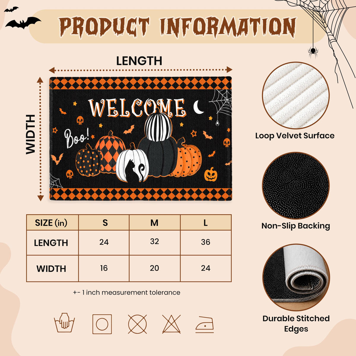 Halloween Door Mat, Spooky Front Door Mat, Skeleton Pumpkin Ghost Doormat, Halloween Entryway Decor