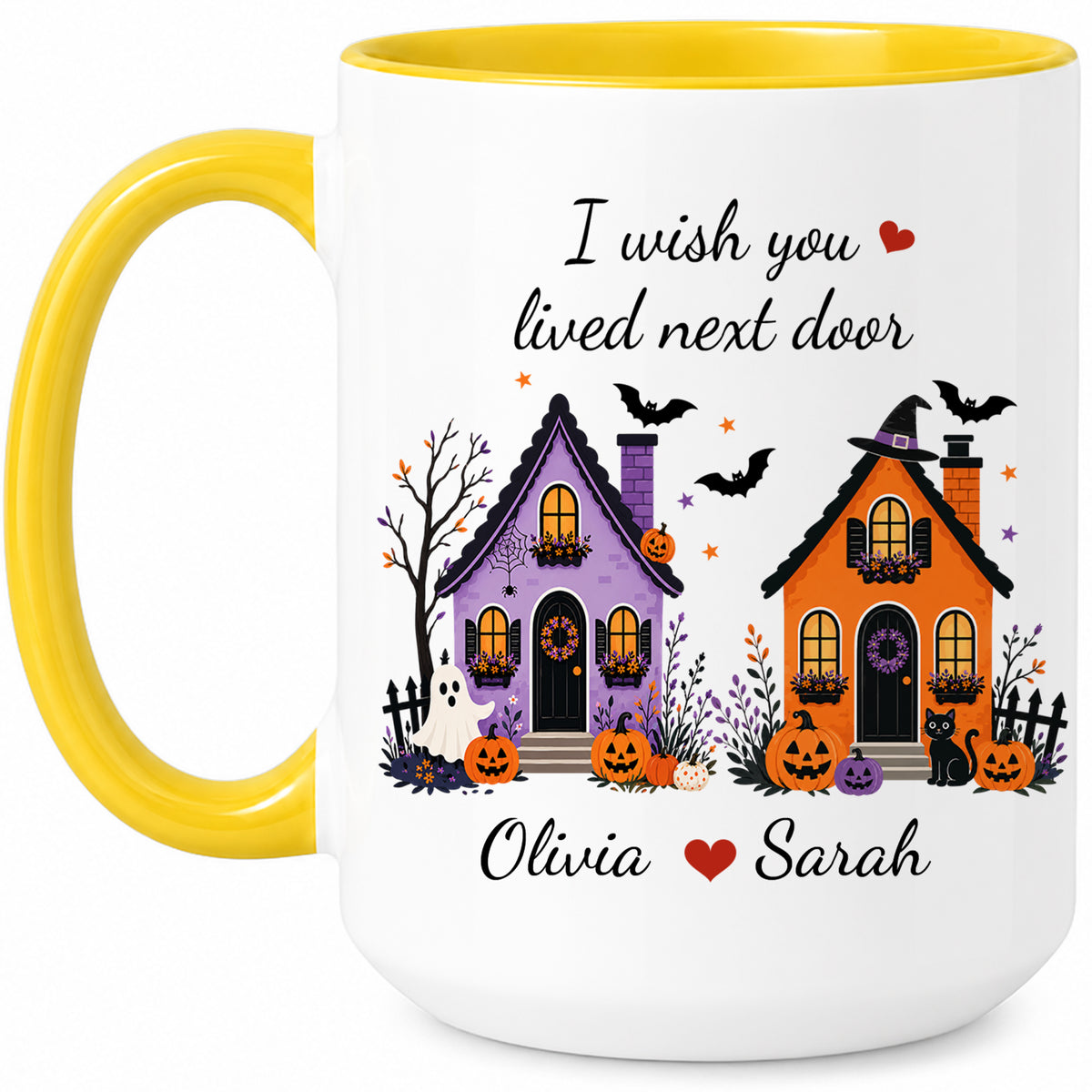 Personalized Halloween Bestie Mug - I Wish You Lived Next Door Accent Mug - Spooky Season Gift for Besties