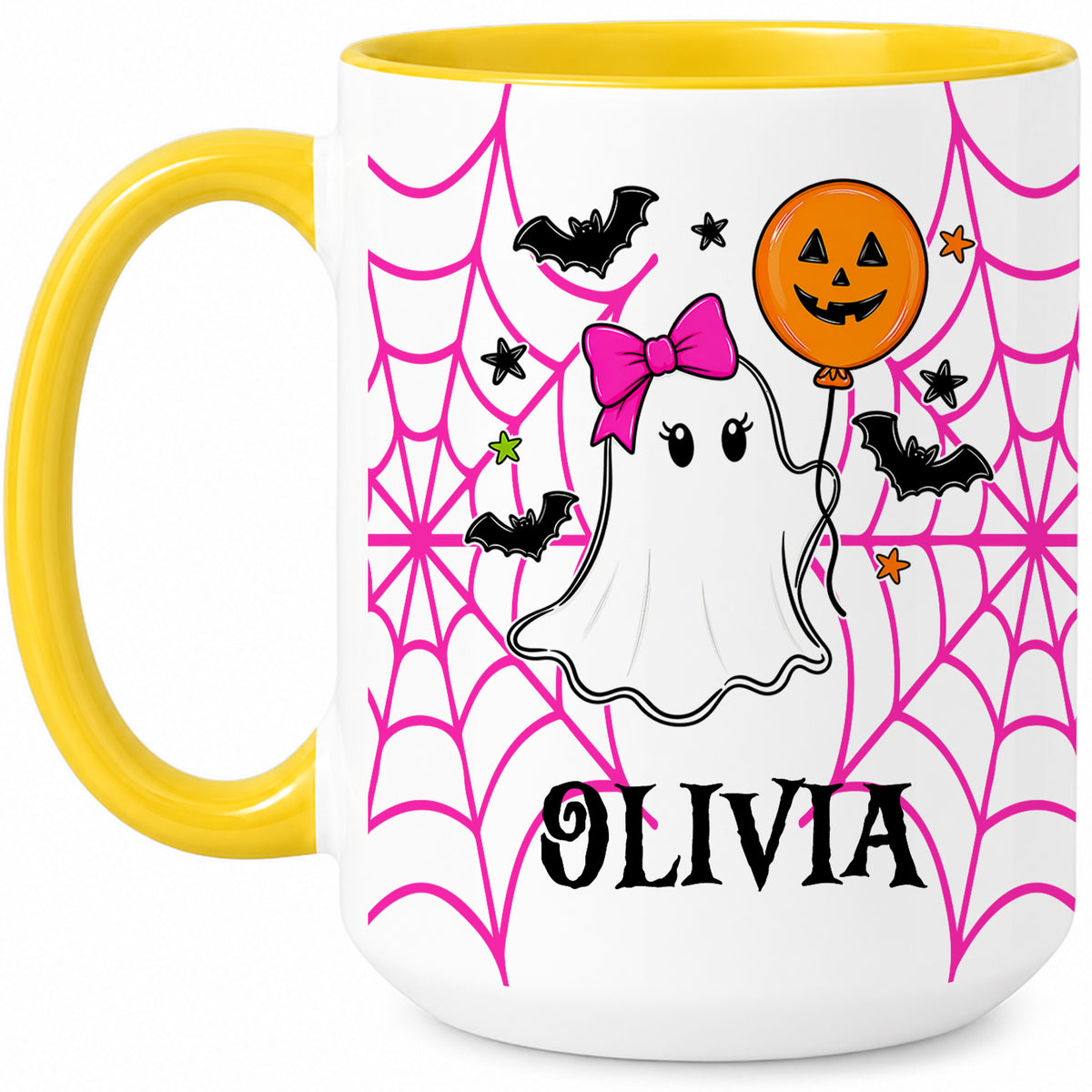 Personalized Halloween Family Mug Set - Custom Name Ghost Accent Mug - Matching Halloween Mugs for Family