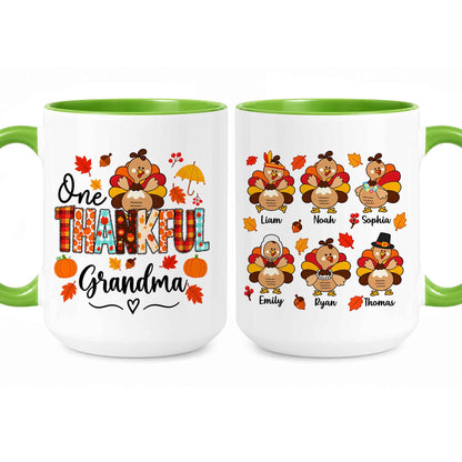 Personalized Thanksgiving Mug - One Thankful Grandma Turkey Mug - Thanksgiving Gift for Family