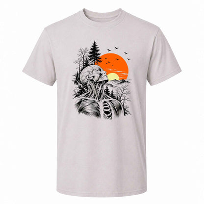 Anatomical Skeleton Sunset Shirt, Vintage Mountain Nature T-Shirt, Gothic Art Gift for Men Women