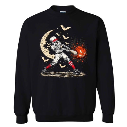 Baseball Skeleton Graphic Halloween Sweatshirt, Spooky Baseball Player Shirt, Funny Halloween Gift