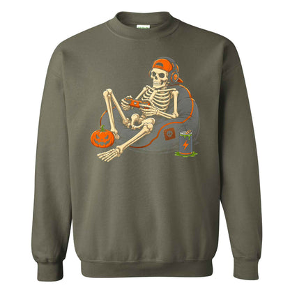 Skeleton Gamer Halloween Sweatshirt, Boys Pumpkin Gaming Shirt, Funny Halloween Gift