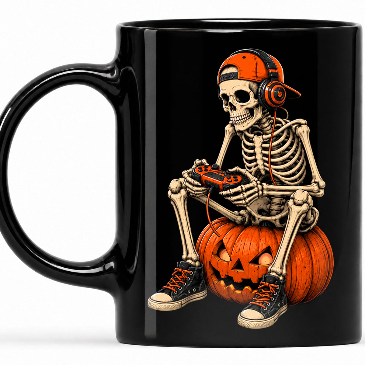 Skeleton Holding Red Balloon Halloween Mug, Funny Spooky Coffee Mug, Halloween Gift