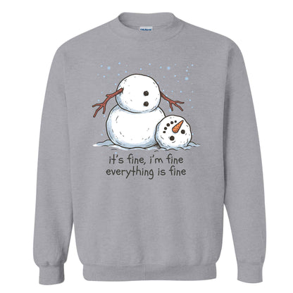 Funny Snowman Christmas Sweatshirt, Everything Is Fine Holiday Graphic Tee, Christmas Gift