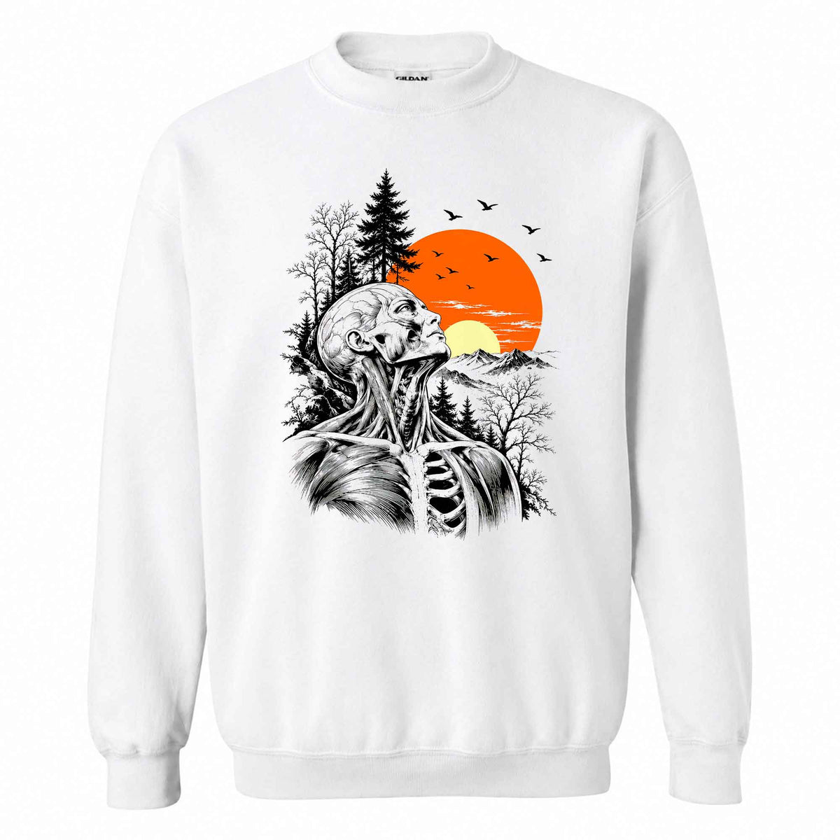 Anatomical Skeleton Sunset Shirt, Vintage Mountain Nature T-Shirt, Gothic Art Gift for Men Women