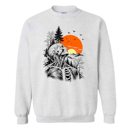 Anatomical Skeleton Sunset Shirt, Vintage Mountain Nature T-Shirt, Gothic Art Gift for Men Women