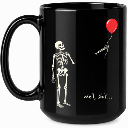 Skeleton Holding Red Balloon Halloween Mug, Funny Spooky Coffee Mug, Halloween Gift