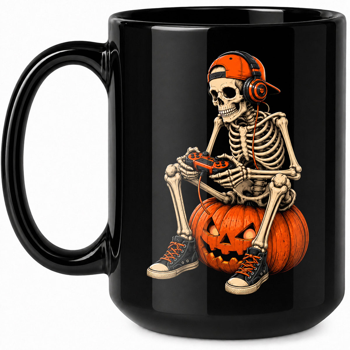 Skeleton Holding Red Balloon Halloween Mug, Funny Spooky Coffee Mug, Halloween Gift