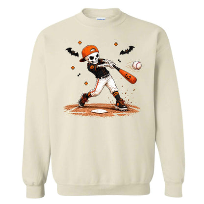 Baseball Skeleton Graphic Halloween Sweatshirt, Spooky Baseball Player Shirt, Funny Halloween Gift
