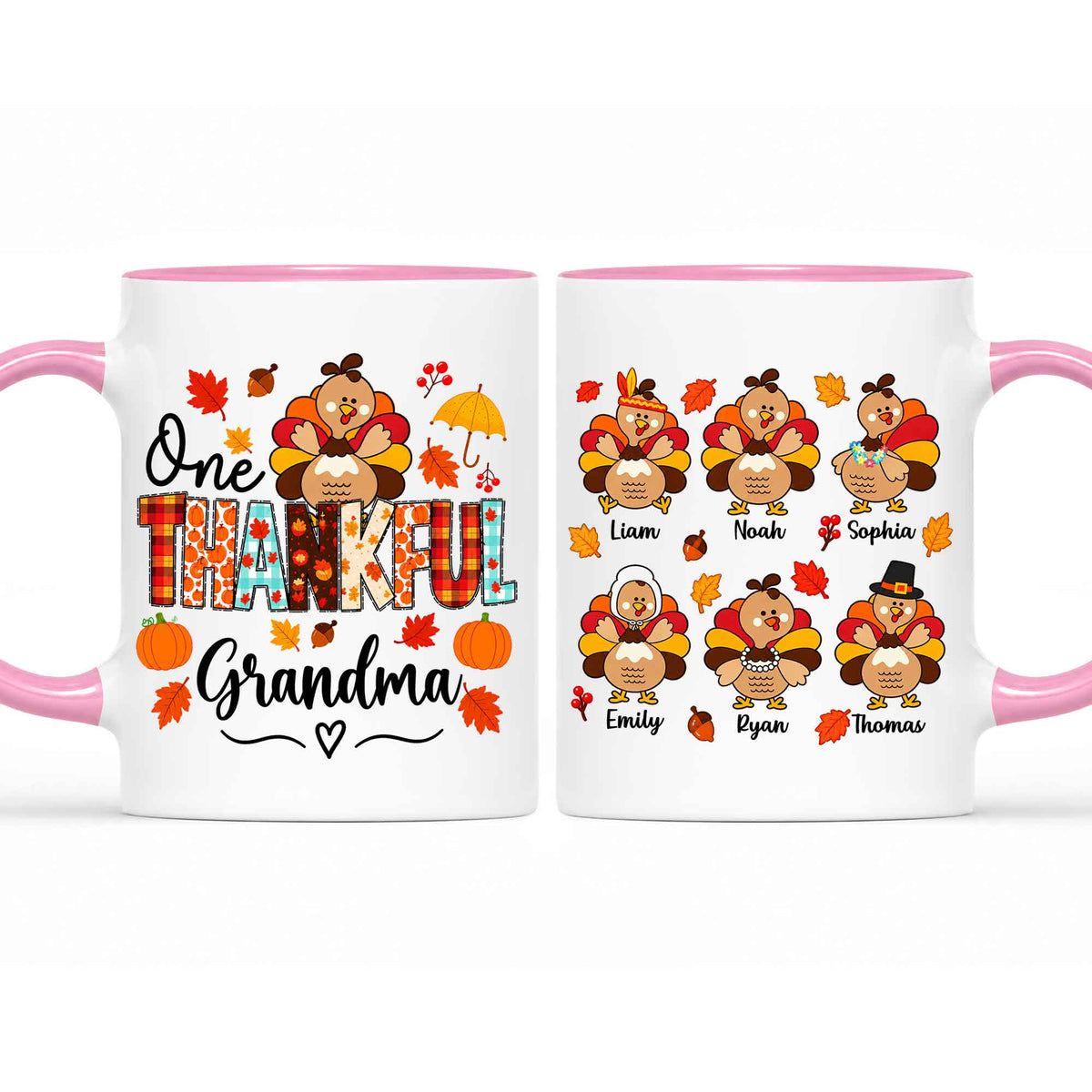 Personalized Thanksgiving Mug - One Thankful Grandma Turkey Mug - Thanksgiving Gift for Family