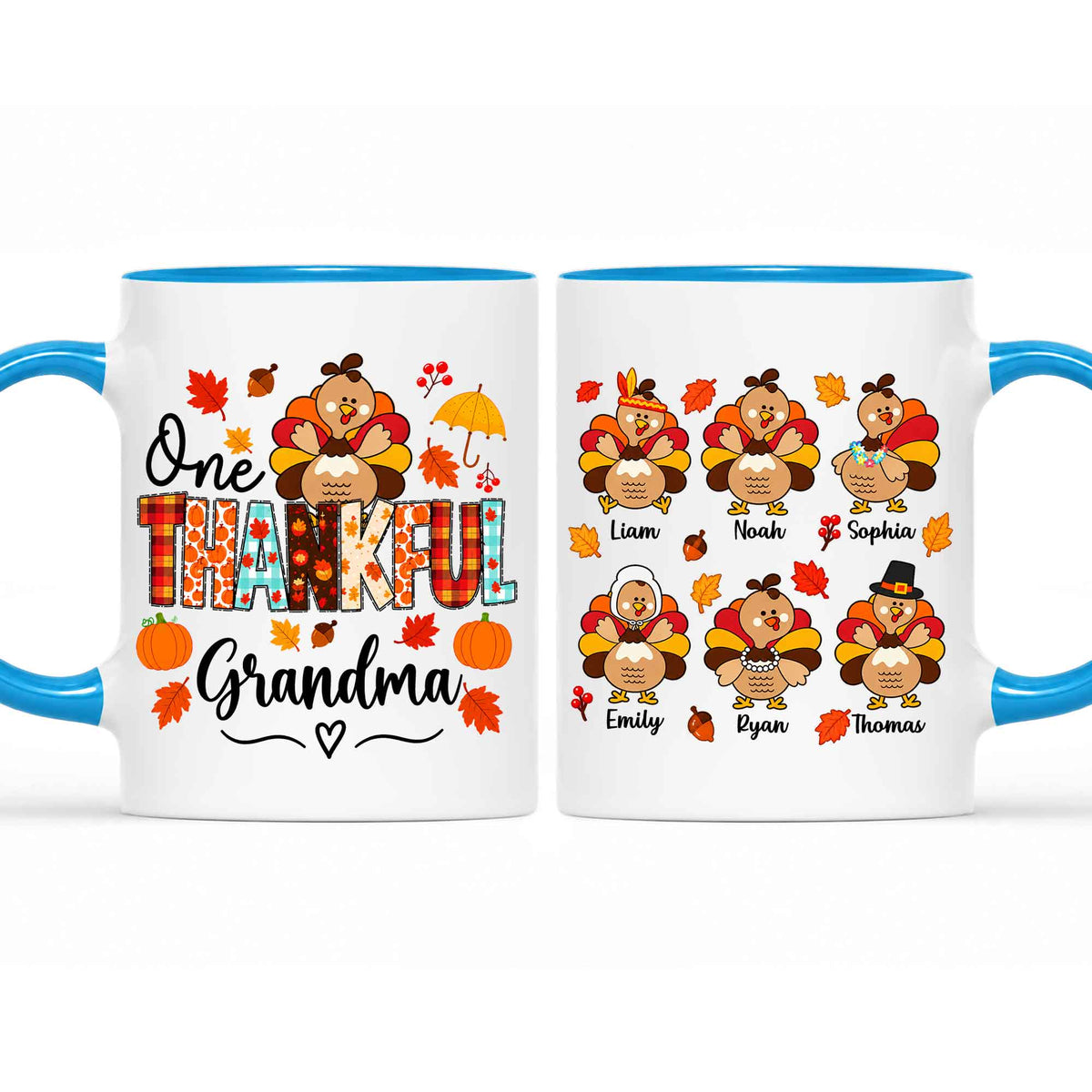 Personalized Thanksgiving Mug - One Thankful Grandma Turkey Mug - Thanksgiving Gift for Family