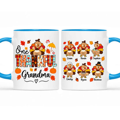 Personalized Thanksgiving Mug - One Thankful Grandma Turkey Mug - Thanksgiving Gift for Family