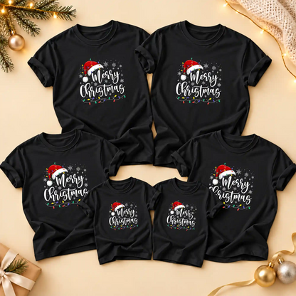 Matching Family Christmas Shirts, Merry Christmas Santa Hat Graphic Tees, Christmas Gift for Family