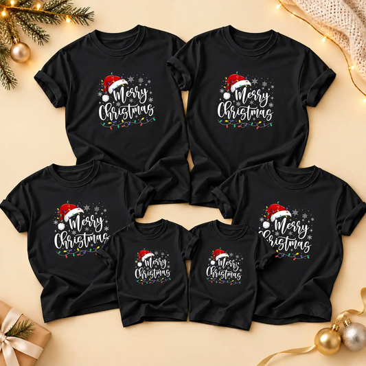 Matching Family Christmas Shirts, Merry Christmas Santa Hat Graphic Tees, Christmas Gift for Family
