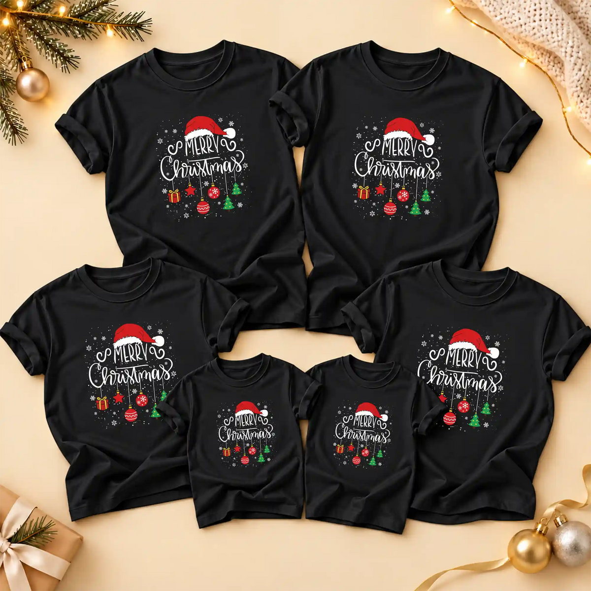 Matching Family Christmas Shirts, Merry Christmas Santa Hat Graphic Tees, Christmas Gift for Family