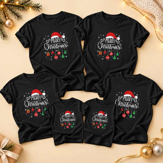 Matching Family Christmas Shirts, Merry Christmas Santa Hat Graphic Tees, Christmas Gift for Family