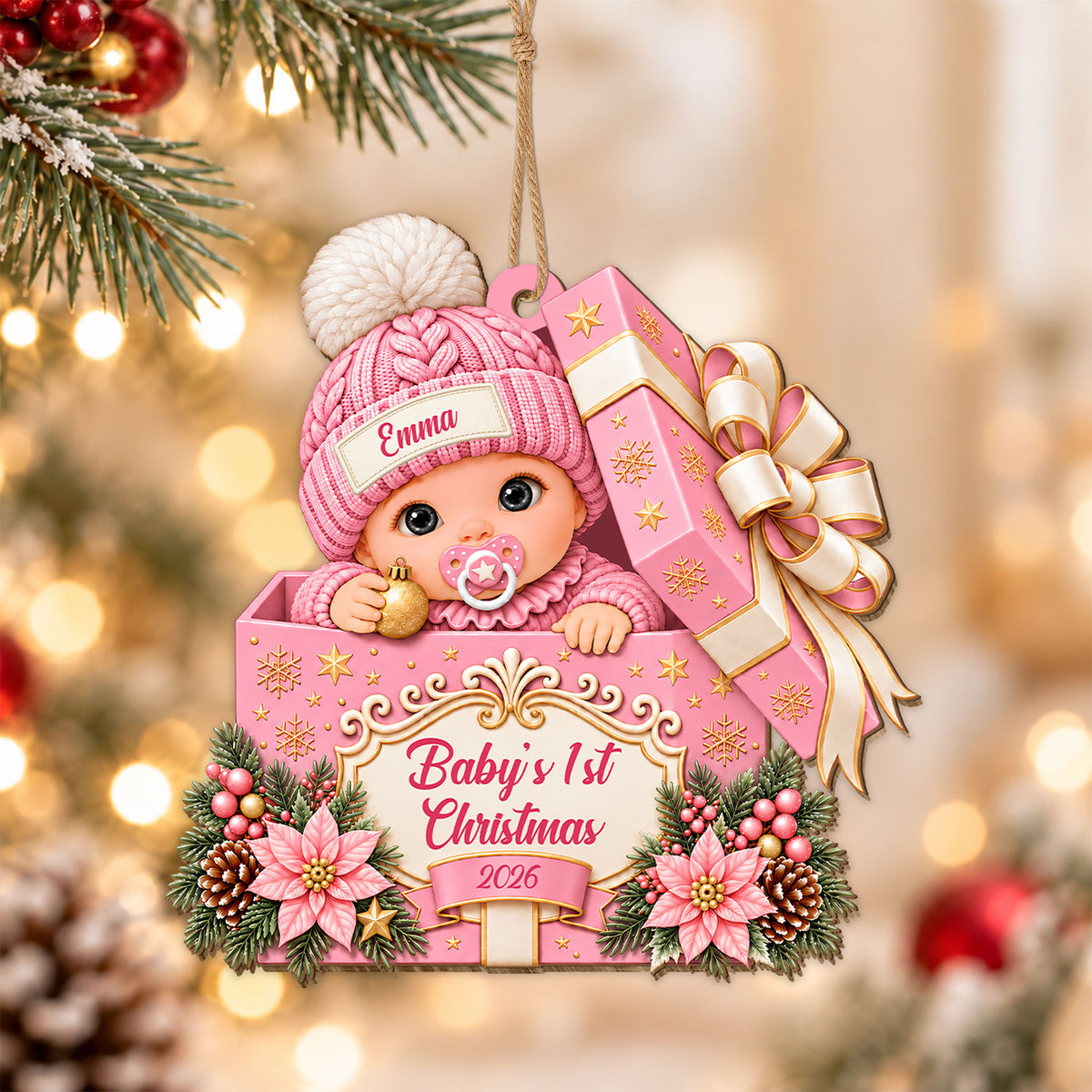 Personalized Custom Shape Wood Ornament - Baby's First Christmas 2026 - Christmas Keepsake Gift