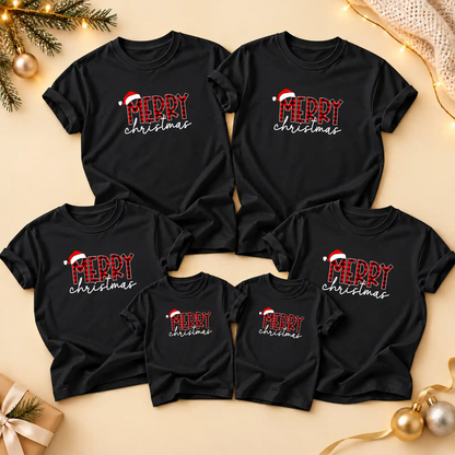 Matching Family Christmas Shirts, Merry Christmas Santa Hat Graphic Tees, Christmas Gift for Family
