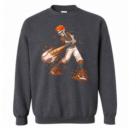 Baseball Skeleton Graphic Halloween Sweatshirt, Spooky Baseball Player Shirt, Funny Halloween Gift