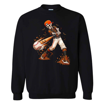 Baseball Skeleton Graphic Halloween Sweatshirt, Spooky Baseball Player Shirt, Funny Halloween Gift