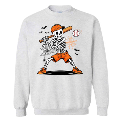 Baseball Skeleton Graphic Halloween Sweatshirt, Spooky Baseball Player Shirt, Funny Halloween Gift