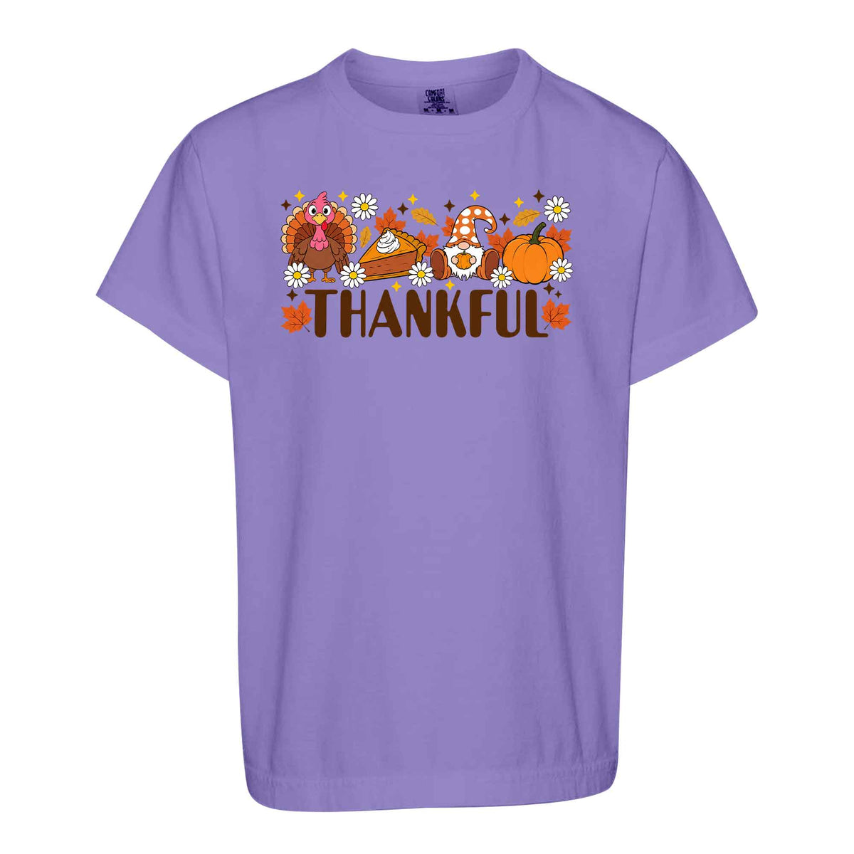 Girls Thanksgiving Shirt, Grateful Thankful Blessed Turkey Pumpkin Bow, Fall Gift for Kids & Women