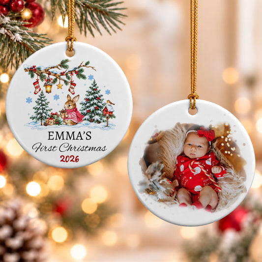 Personalized Christmas Ceramic Ornament - Custom Baby Photo First Christmas 2026 - Xmas Gift for Baby, Newborn Keepsake