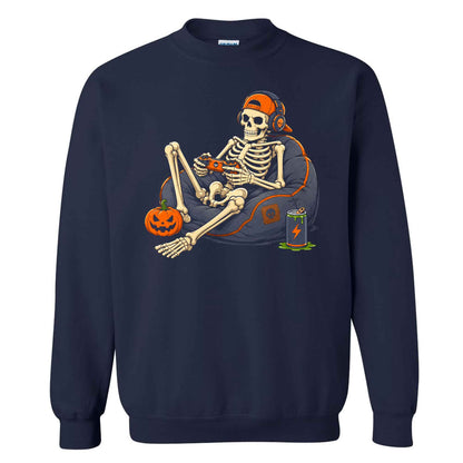 Skeleton Gamer Halloween Sweatshirt, Boys Pumpkin Gaming Shirt, Funny Halloween Gift