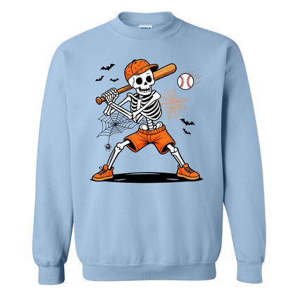 Baseball Skeleton Graphic Halloween Sweatshirt, Spooky Baseball Player Shirt, Funny Halloween Gift