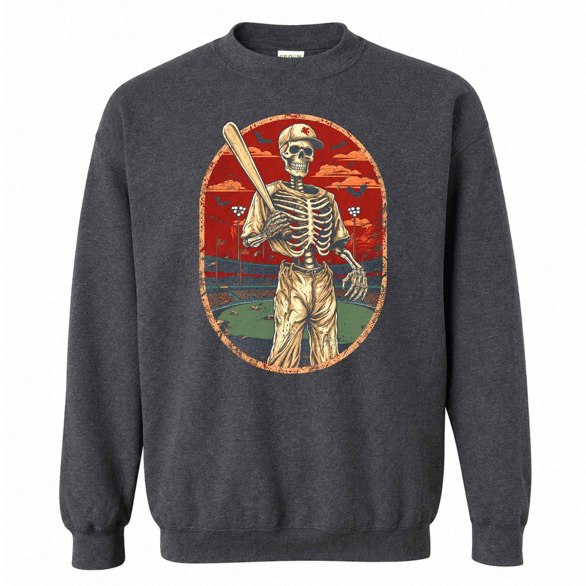 Baseball Skeleton Graphic Halloween Sweatshirt, Spooky Baseball Player Shirt, Funny Halloween Gift
