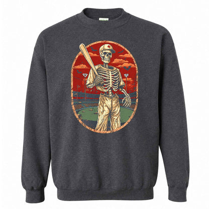 Baseball Skeleton Graphic Halloween Sweatshirt, Spooky Baseball Player Shirt, Funny Halloween Gift