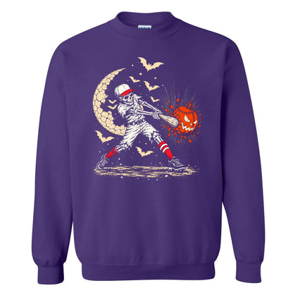 Baseball Skeleton Graphic Halloween Sweatshirt, Spooky Baseball Player Shirt, Funny Halloween Gift