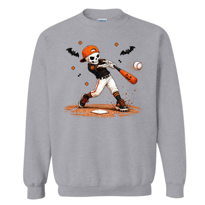Baseball Skeleton Graphic Halloween Sweatshirt, Spooky Baseball Player Shirt, Funny Halloween Gift