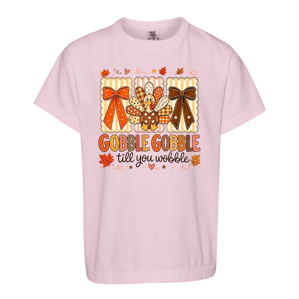 Girls Thanksgiving Shirt, Grateful Thankful Blessed Turkey Pumpkin Bow, Fall Gift for Kids & Women