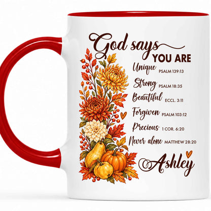 Personalized Thanksgiving Mug - God Says You Are Christian Coffee Cup - Fall Faith Gift for Friends, Self Gift