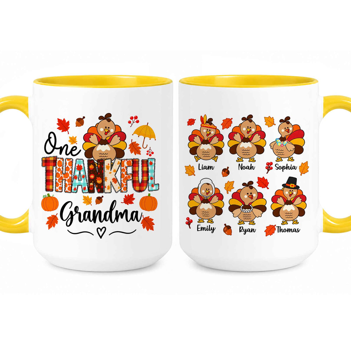 Personalized Thanksgiving Mug - One Thankful Grandma Turkey Mug - Thanksgiving Gift for Family