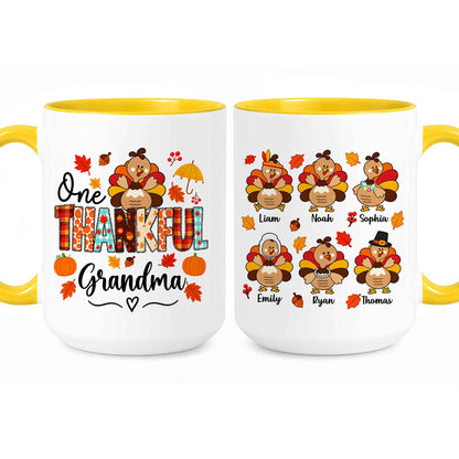 Personalized Thanksgiving Mug - One Thankful Grandma Turkey Mug - Thanksgiving Gift for Family