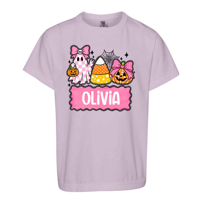 Personalized Halloween Sweatshirt, Custom Name Spooky Ghost Pumpkin, Halloween Gift for Boy & Girl