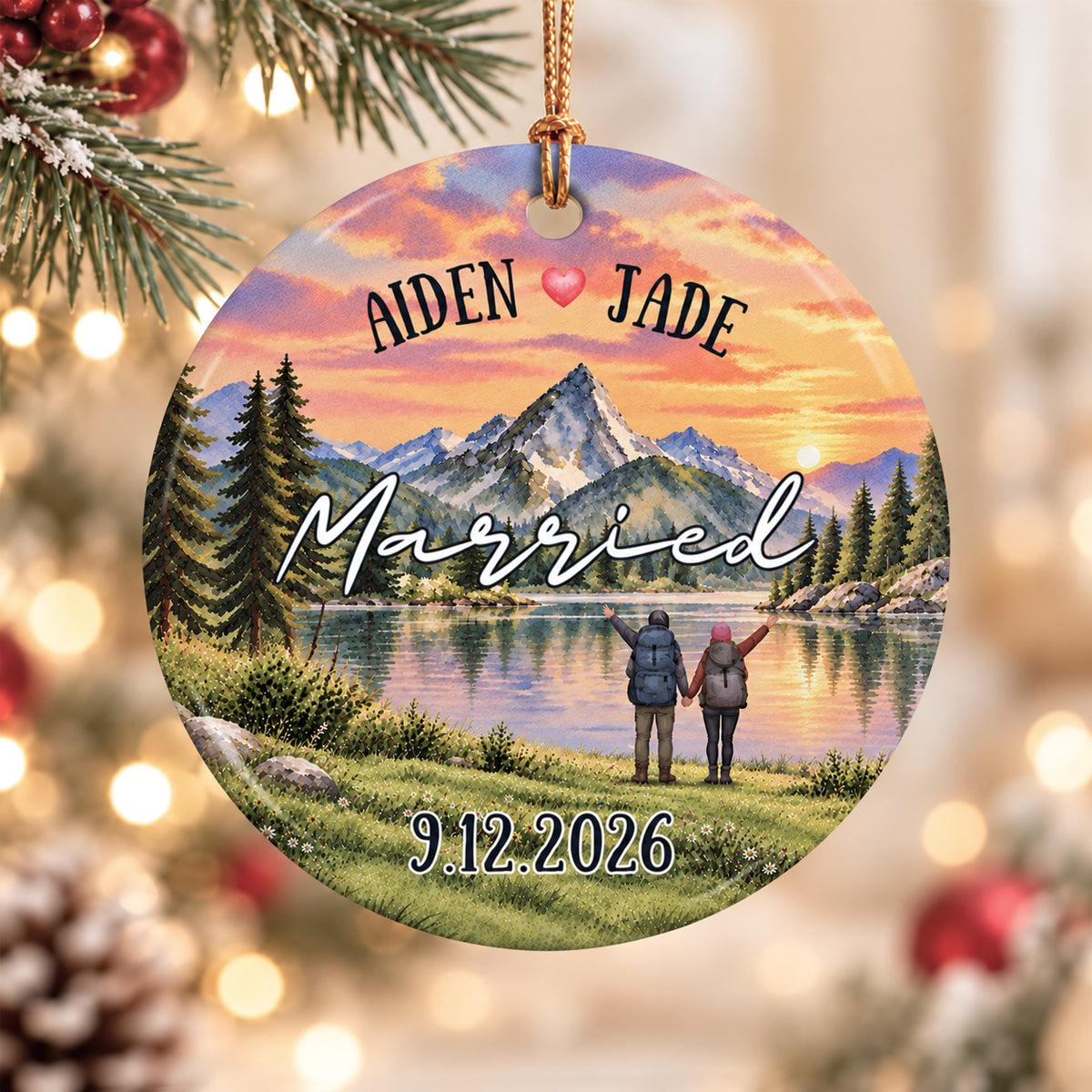Personalized Christmas Ceramic Ornament - Married Engaged Couple Names ...