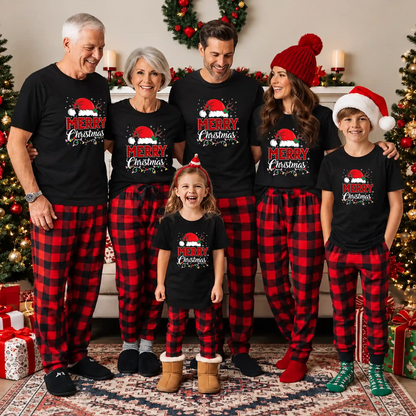 Matching Family Christmas Shirts, Merry Christmas Santa Hat Graphic Tees, Christmas Gift for Family
