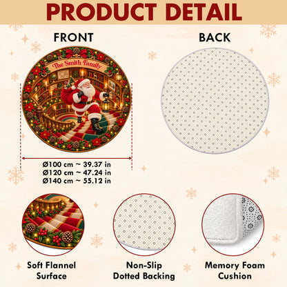 Personalized Christmas Round Rug - Custom Family Name Santa Claus 3D Effect Rug - Christmas Gift for Family