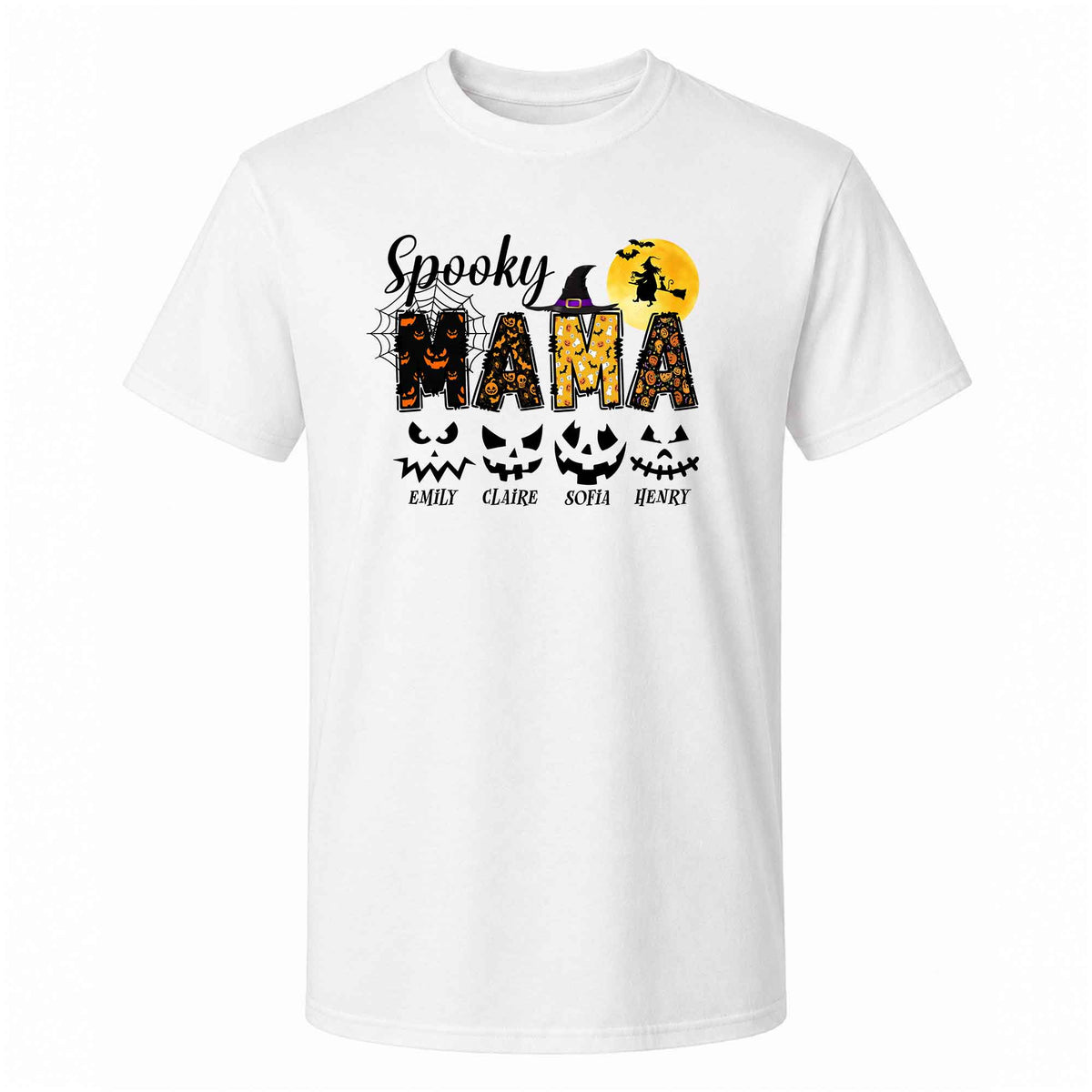 Personalized Halloween Shirt for Grandma & Mom - Custom Name Spooky Pumpkin Face Shirt - Cute Halloween Gift