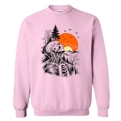 Anatomical Skeleton Sunset Shirt, Vintage Mountain Nature T-Shirt, Gothic Art Gift for Men Women