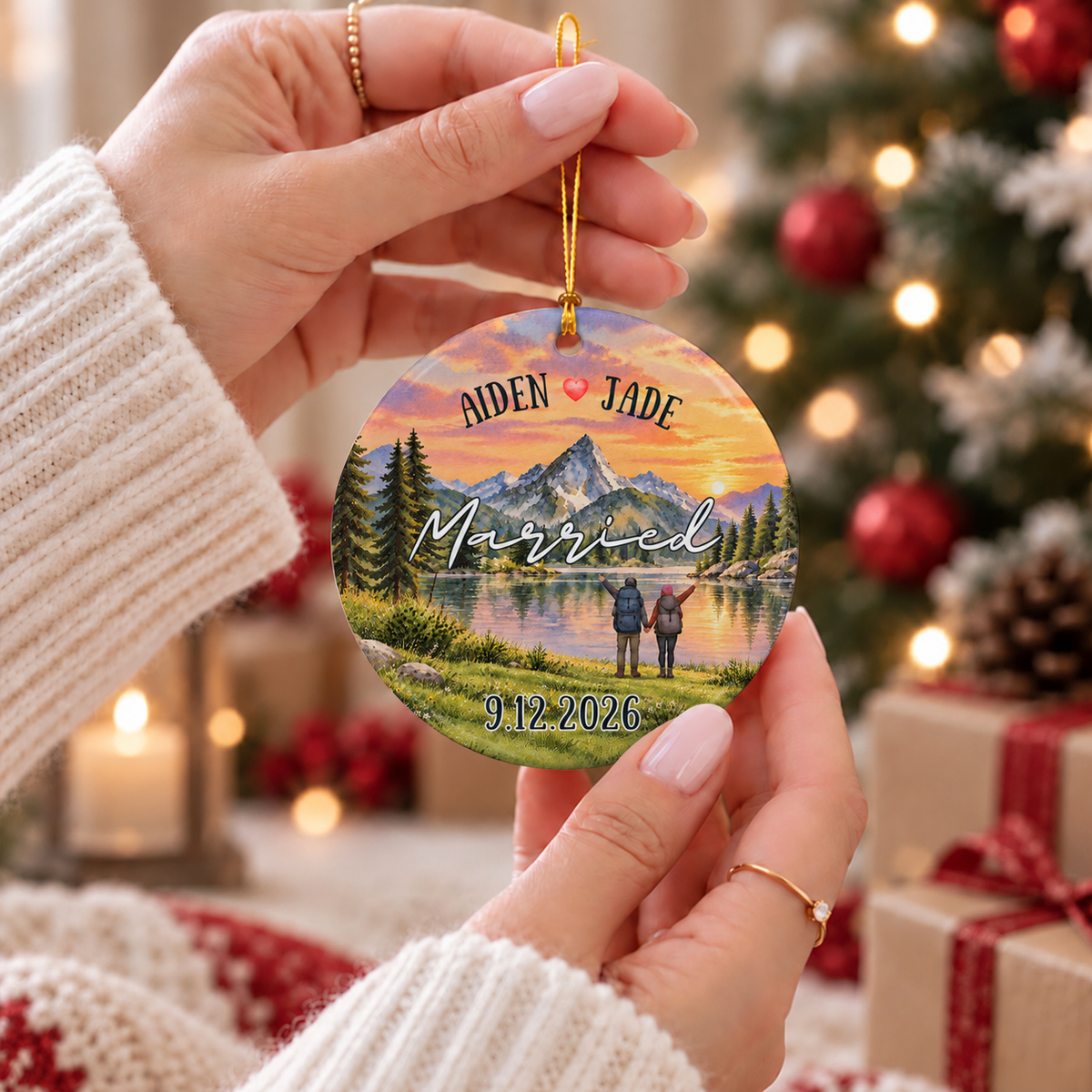 Personalized Christmas Ceramic Ornament - Married Engaged Couple Names ...