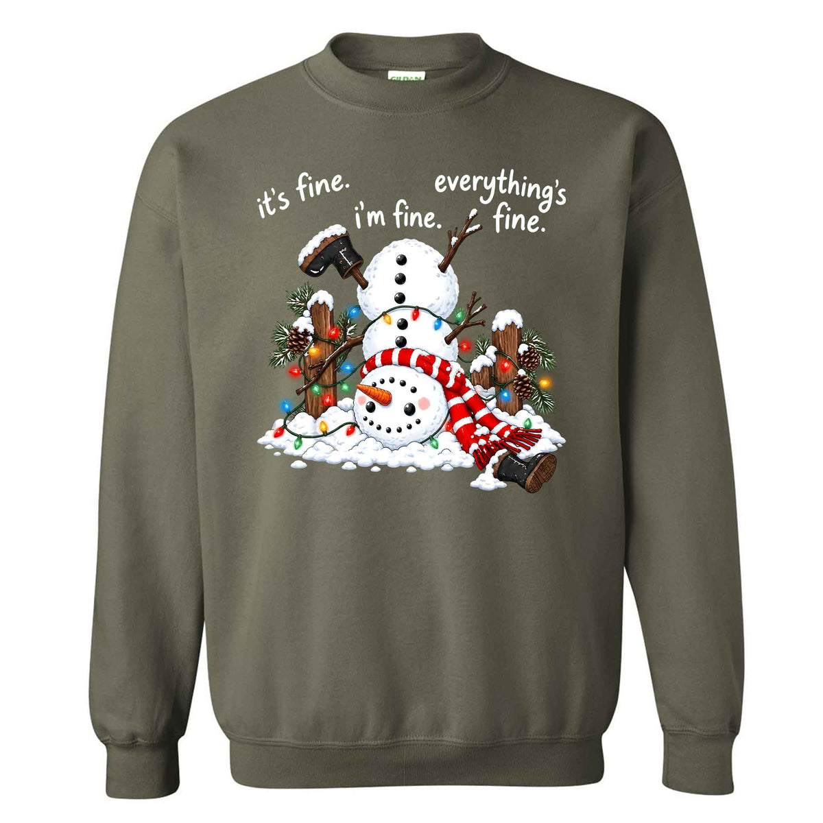 Funny Snowman Christmas Sweatshirt, Everything Is Fine Holiday Graphic Tee, Christmas Gift